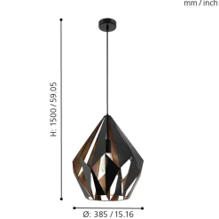 Eglo CARLTON 1 hanglamp staal zwart, koper H: 1500 mm | Ø 385 mm