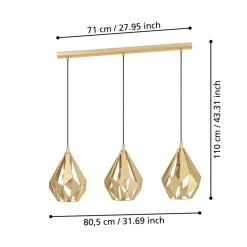 Eglo CARLTON hanglamp staal goudkleuren H: 1100 mm