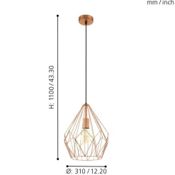 Eglo CARLTON hanglamp staal koperkleuren H: 1100 mm | Ø 310 mm