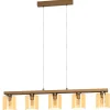 Eglo CASTRALVO hanglamp staal, hout nikkel-mat, bruin / glas gestoomd amber H: 1100 mm