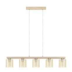 Eglo CASTRALVO hanglamp staal, hout nikkel-mat, bruin / glas gestoomd amber H: 1100 mm
