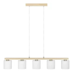 Eglo CASTRALVO hanglamp staal, hout nikkel-mat, bruin / textiel wit H: 1100 mm