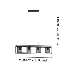 Eglo CATTERICK hanglamp staal zwart H: 1100 mm