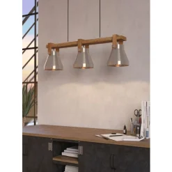 Eglo CAWTON hanglamp staal, hout staal, rustiek bruin H: 1100 mm