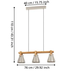 Eglo CAWTON hanglamp staal, hout staal, rustiek bruin H: 1100 mm