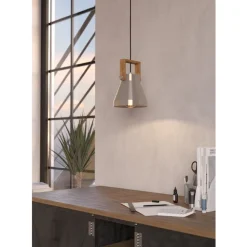 Eglo CAWTON hanglamp staal, hout staal, rustiek bruin H: 1100 mm | Ø 160 mm