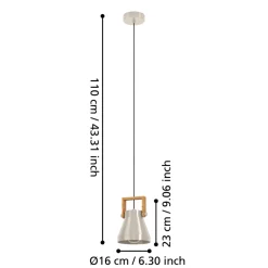 Eglo CAWTON hanglamp staal, hout staal, rustiek bruin H: 1100 mm | Ø 160 mm