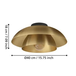 Eglo CENCIARA Plafondarmaturen staal zwart / staal geborsteld messing, goud H: 180 mm | Ø 400 mm