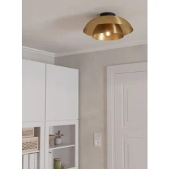 Eglo CENCIARA Plafondarmaturen staal zwart / staal geborsteld messing, goud H: 180 mm | Ø 400 mm