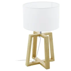 Eglo CHIETINO 1 Tafellampen hout, staal natuur, chroom / textiel wit H: 440 mm | Ø 260 mm