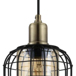 Eglo CHISLE hanglamp staal zwart, gebronsd / glas gestoomd amber H: 1100 mm | Ø 165 mm