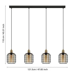 Eglo CHISLE PENDEL 4xE27 ZWART/BRONS/AMBER