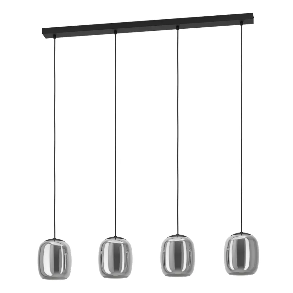 Eglo CIAMPINO hanglamp staal zwart / glas gestoomd grijs H: 1100 mm