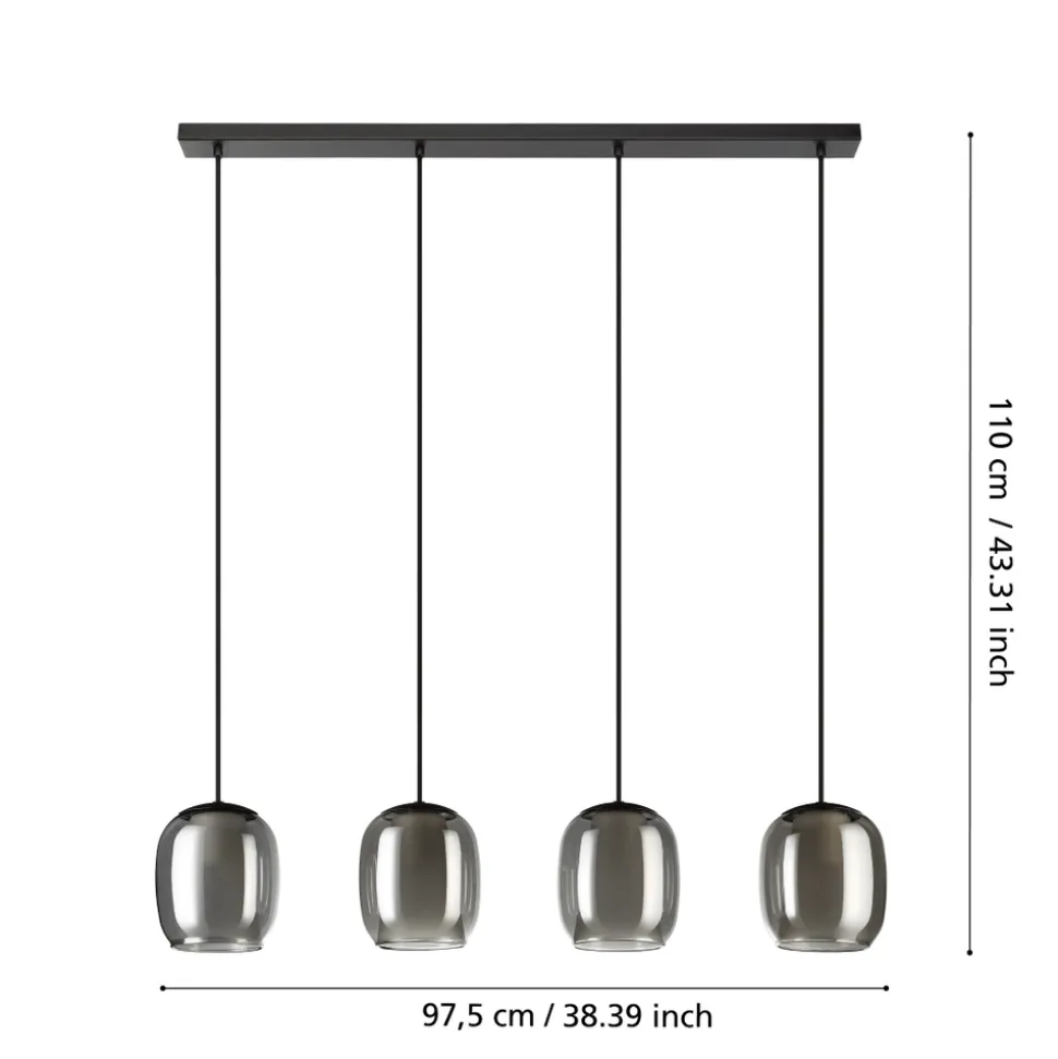 Eglo CIAMPINO hanglamp staal zwart / glas gestoomd grijs H: 1100 mm
