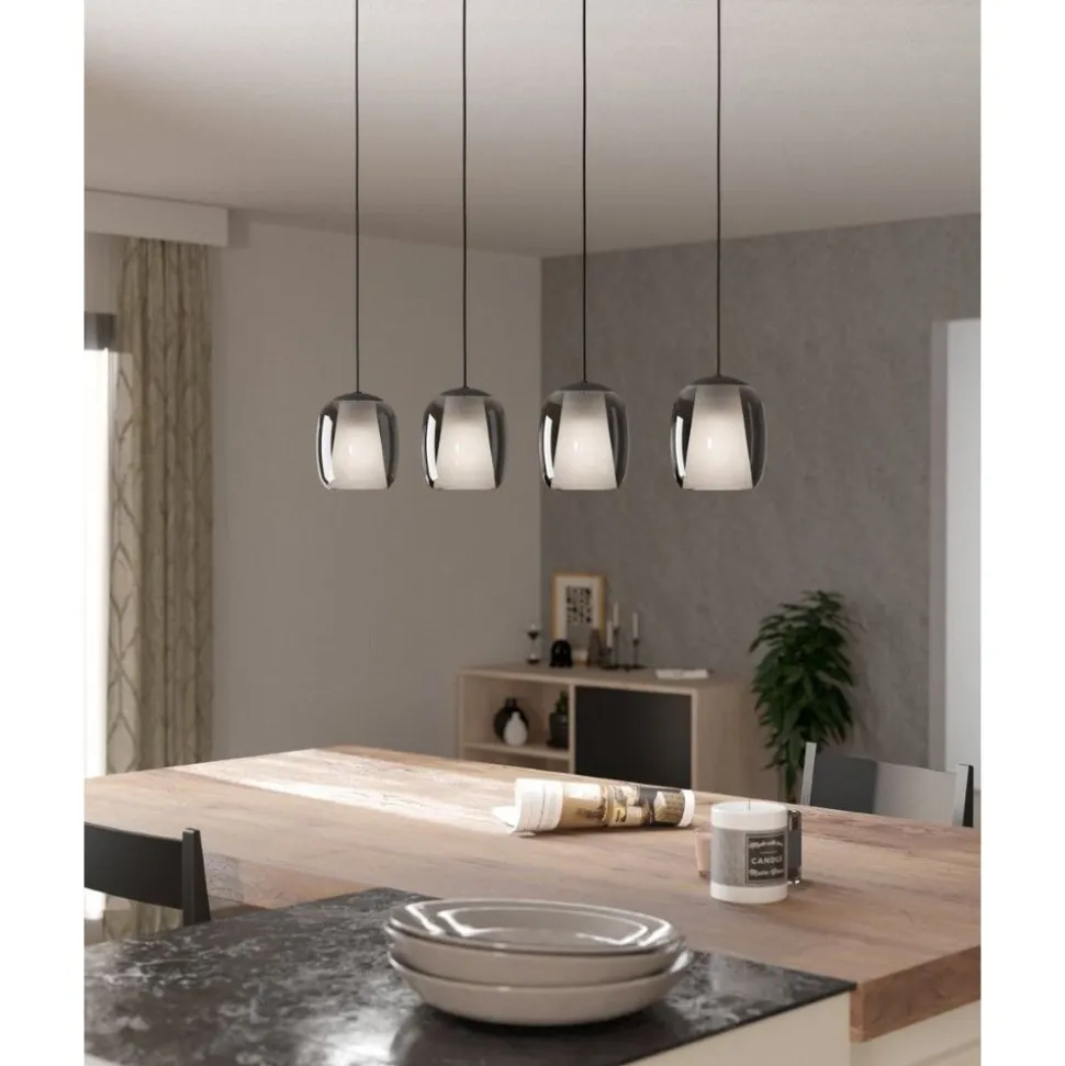 Eglo CIAMPINO hanglamp staal zwart / glas gestoomd grijs H: 1100 mm