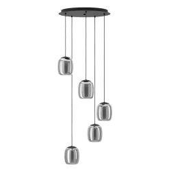 Eglo CIAMPINO hanglamp staal zwart / glas gestoomd grijs H: 1500 mm | Ø 540 mm