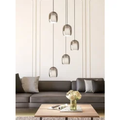 Eglo CIAMPINO hanglamp staal zwart / glas gestoomd grijs H: 1500 mm | Ø 540 mm