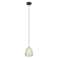 Eglo CIUDADELA hanglamp staal zwart / staal, textiel geborsteld messing, wit H: 1100 mm | Ø 180 mm