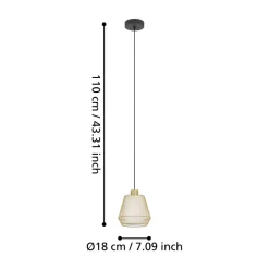 Eglo CIUDADELA hanglamp staal zwart / staal, textiel geborsteld messing, wit H: 1100 mm | Ø 180 mm