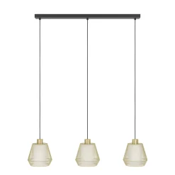 Eglo CIUDADELA hanglamp staal zwart / staal, textiel geborsteld messing, wit H: 1100 mm