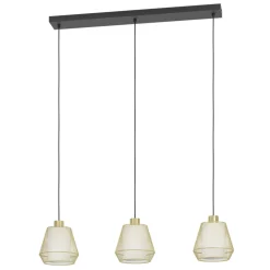 Eglo CIUDADELA hanglamp staal zwart / staal, textiel geborsteld messing, wit H: 1100 mm