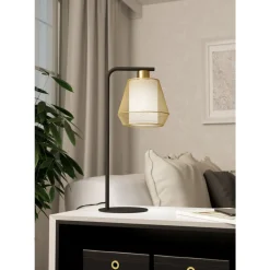 Eglo CIUDADELA Tafellampen staal zwart / staal, textiel geborsteld messing, wit H: 500 mm