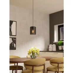 Eglo COLOMERA hanglamp staal zwart / Glas mat grijs H: 1100 mm | Ø 150 mm