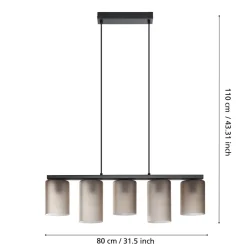 Eglo COLOMERA hanglamp staal zwart / Glas mat grijs H: 1100 mm