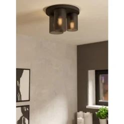 Eglo COLOMERA Plafondarmaturen staal zwart / Glas mat grijs H: 240 mm | Ø 350 mm