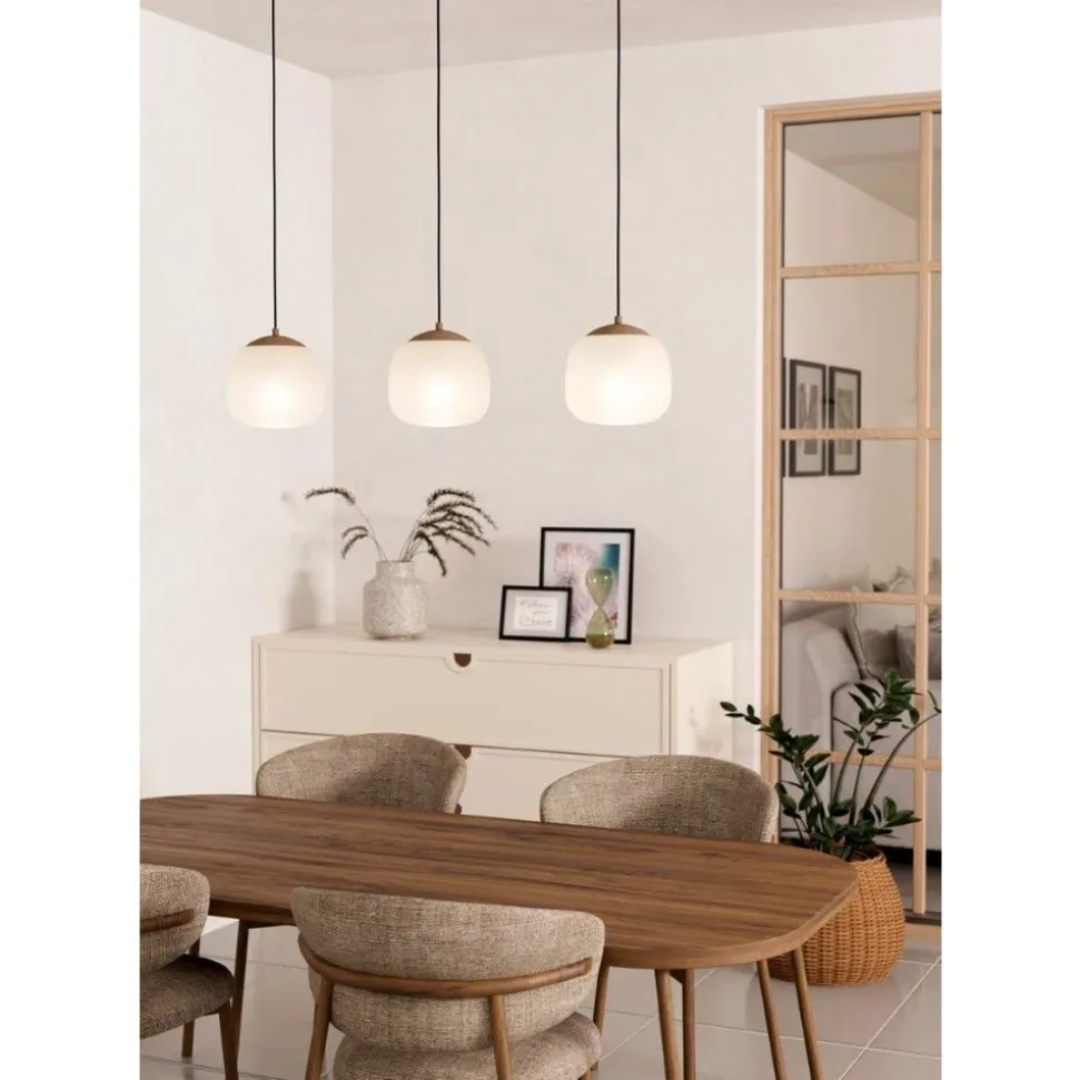 Eglo COMINIO hanglamp staal taupe / glas geëtst zand H: 1100 mm