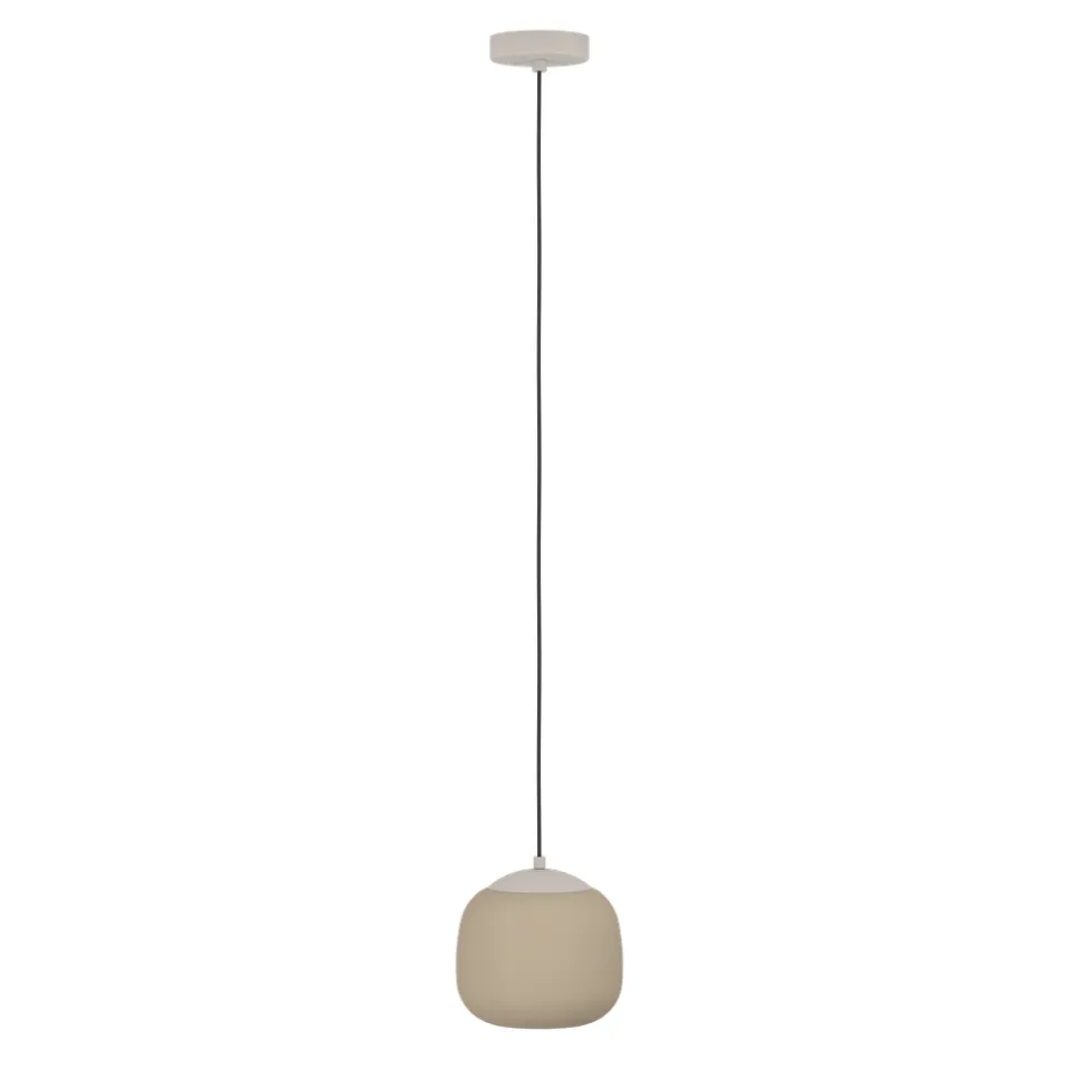 Eglo COMINIO hanglamp staal taupe / glas geëtst zand H: 1100 mm | Ø 185 mm