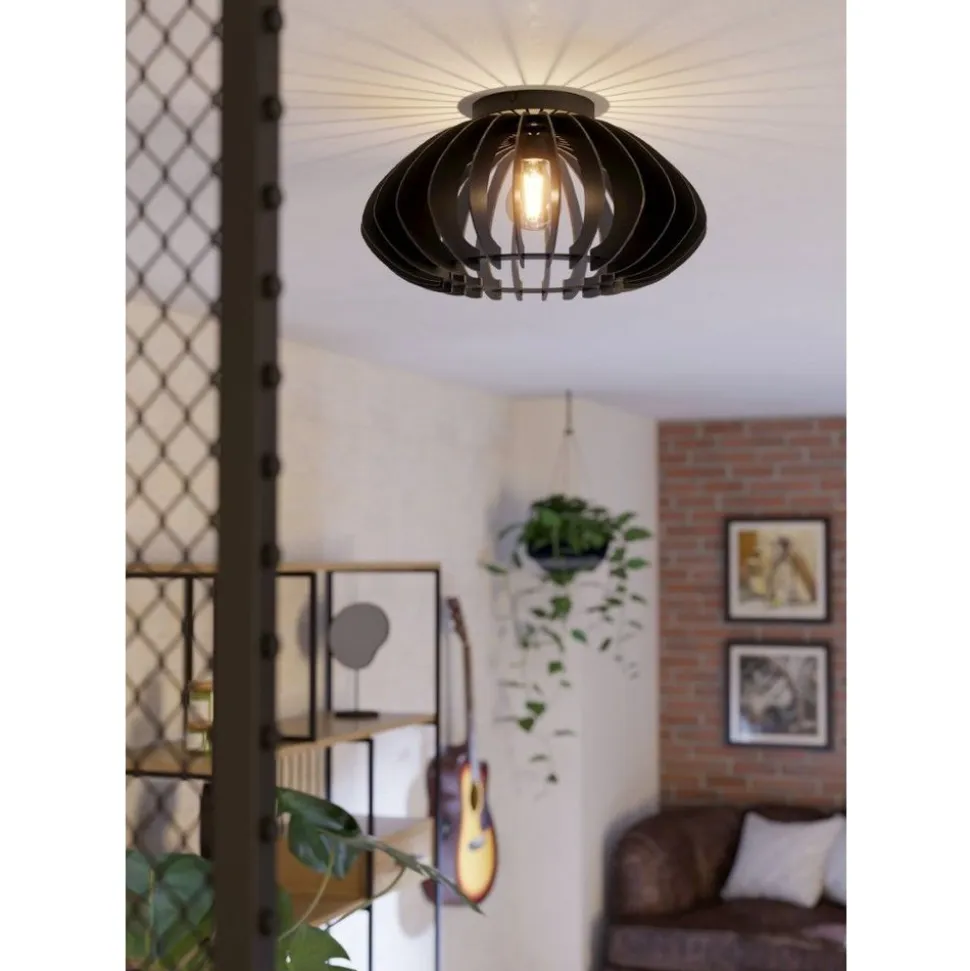 Eglo COSSANO 3 Plafondarmaturen staal zwart / Hout zwart H: 235 mm | Ø 450 mm