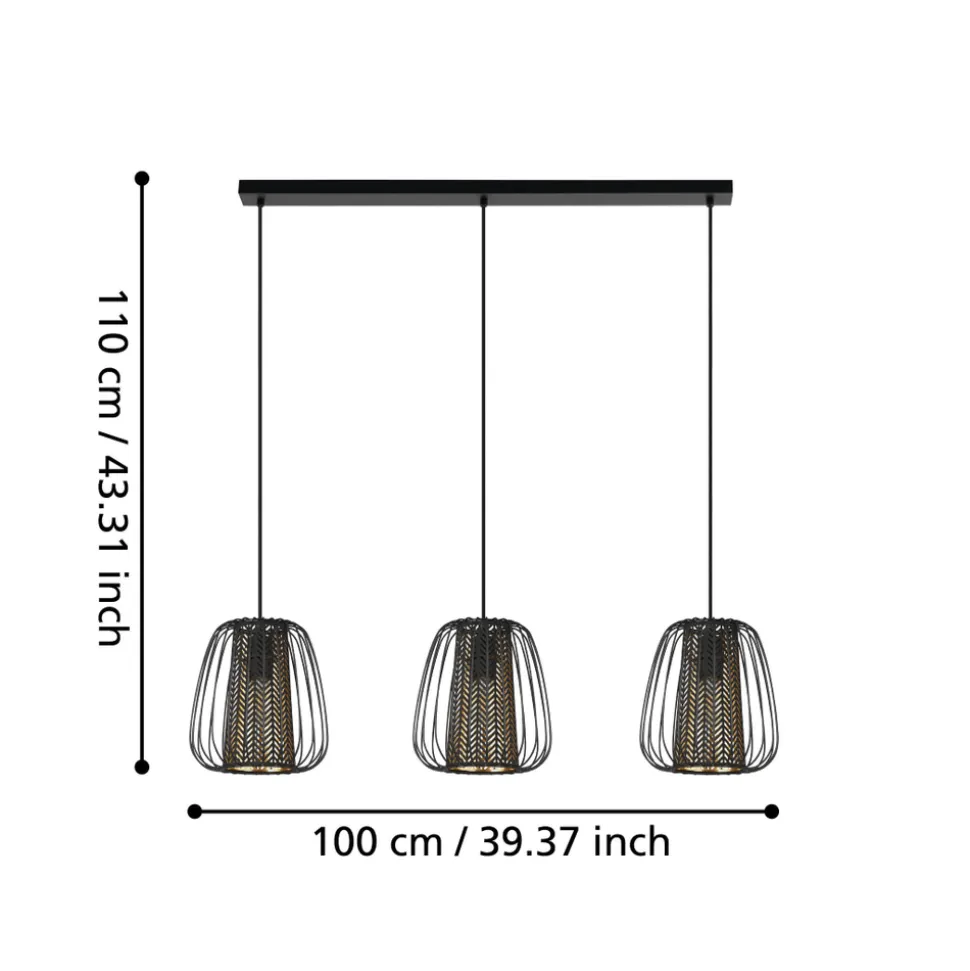 Eglo CURASAO hanglamp staal zwart / staal, textiel zwart, goud H: 1100 mm