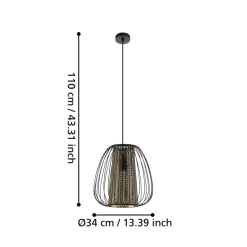 Eglo CURASAO hanglamp staal zwart / staal, textiel zwart, goud H: 1100 mm | Ø 335 mm