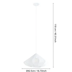 Eglo DOLWEN hanglamp staal wit / textiel wit H: 1100 mm | Ø 425 mm