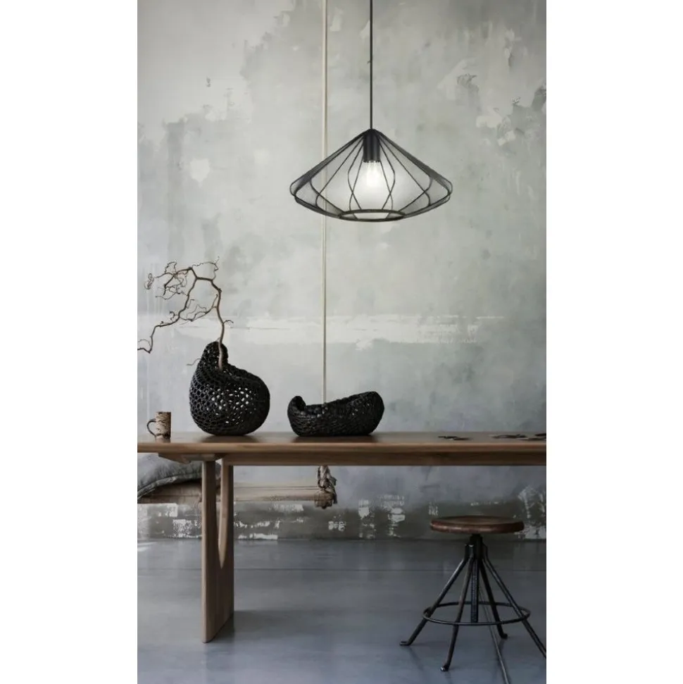 Eglo DOLWEN hanglamp staal zwart / textiel zwart H: 1100 mm | Ø 425 mm