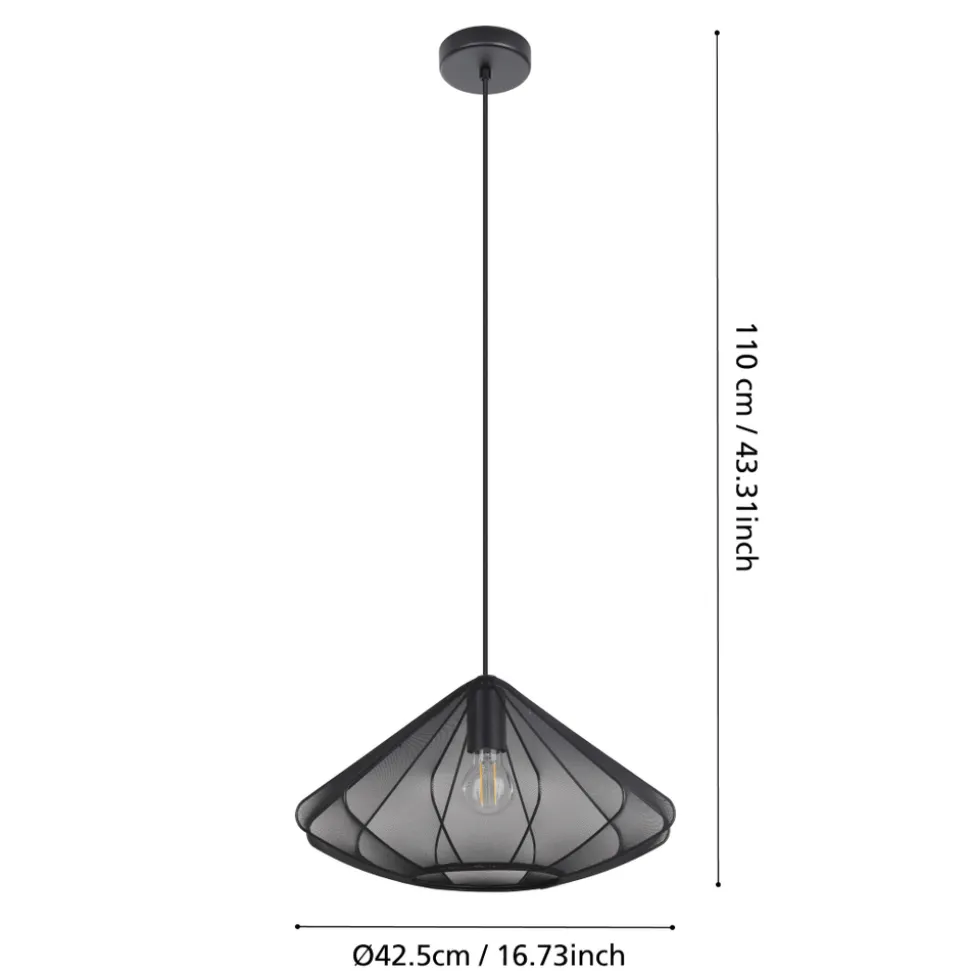 Eglo DOLWEN hanglamp staal zwart / textiel zwart H: 1100 mm | Ø 425 mm