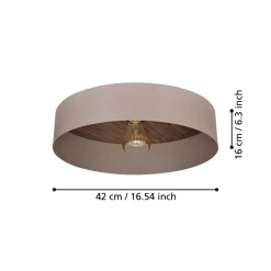 Eglo DUAIA Plafondarmaturen staal taupe-structuur / hout, staal bruin, geborsteld messing H: 160 mm | Ø 420 mm