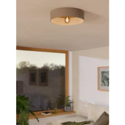 Eglo DUAIA Plafondarmaturen staal taupe-structuur / hout, staal bruin, geborsteld messing H: 160 mm | Ø 420 mm