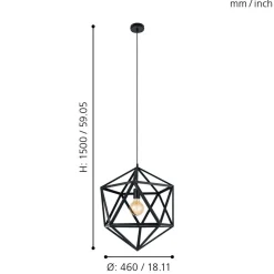 Eglo EMBLETON hanglamp staal zwart H: 1500 mm | Ø 460 mm