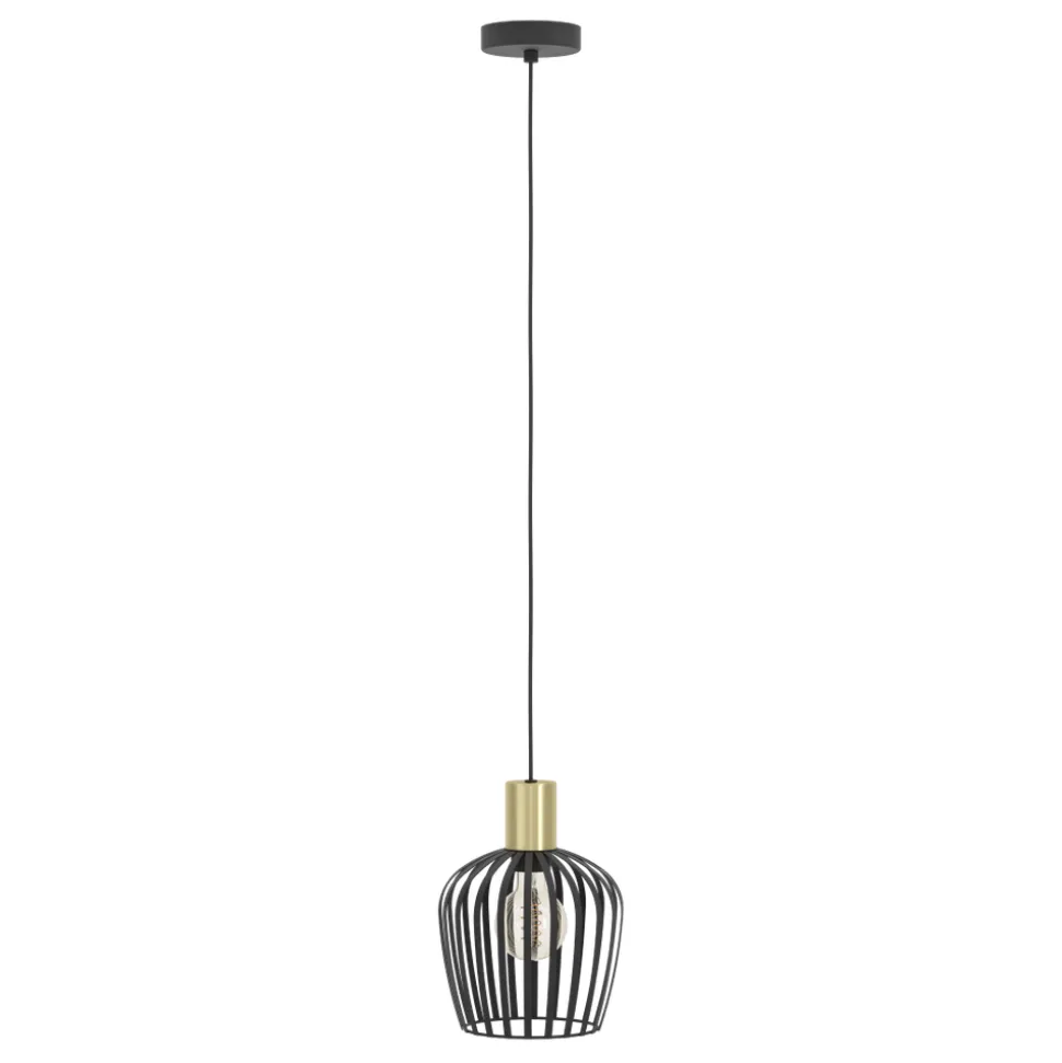 Eglo EMPOLI hanglamp staal zwart, geborsteld messing H: 1100 mm | Ø 200 mm