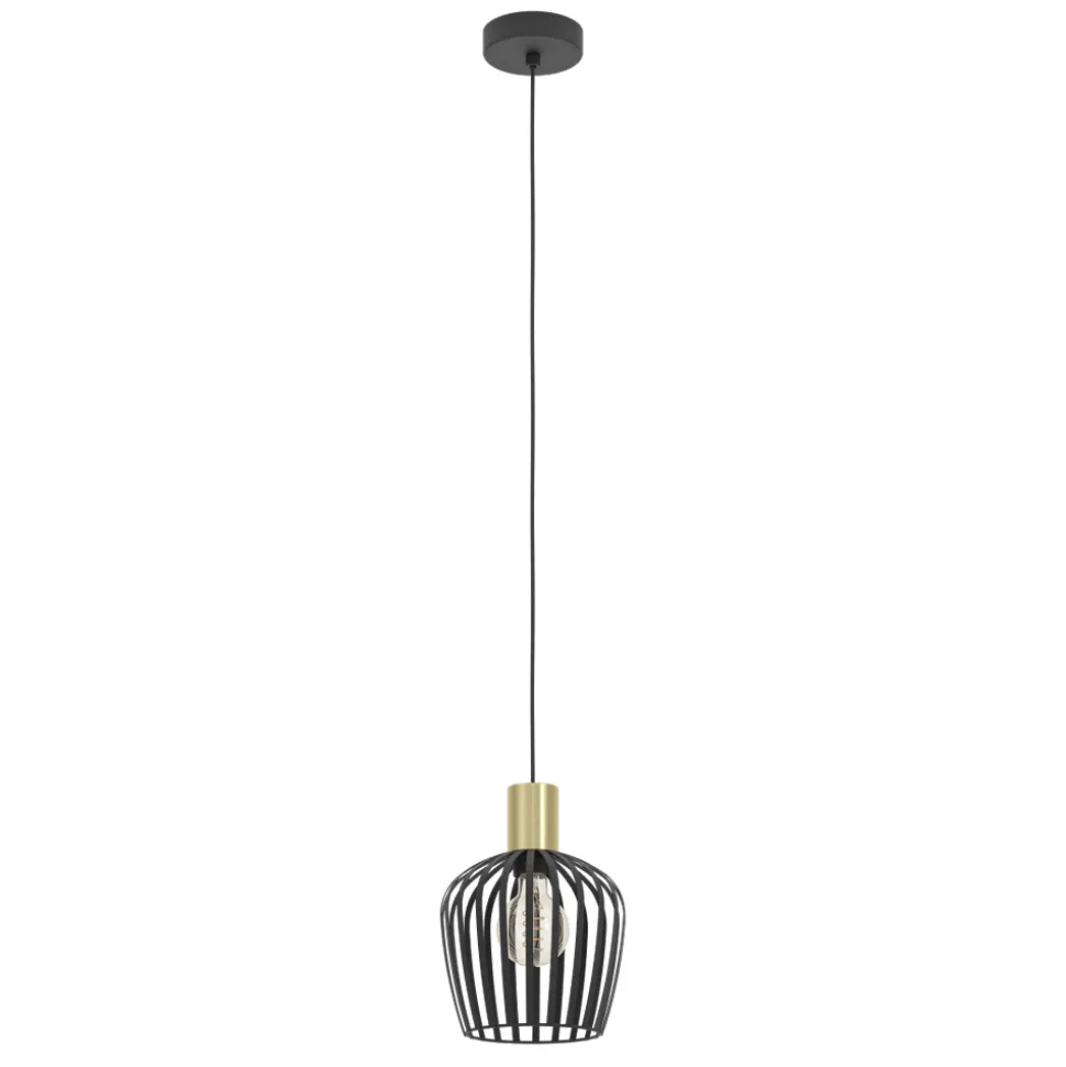 Eglo EMPOLI hanglamp staal zwart, geborsteld messing H: 1100 mm | Ø 200 mm