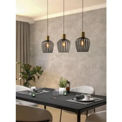 Eglo EMPOLI hanglamp staal zwart, geborsteld messing H: 1100 mm