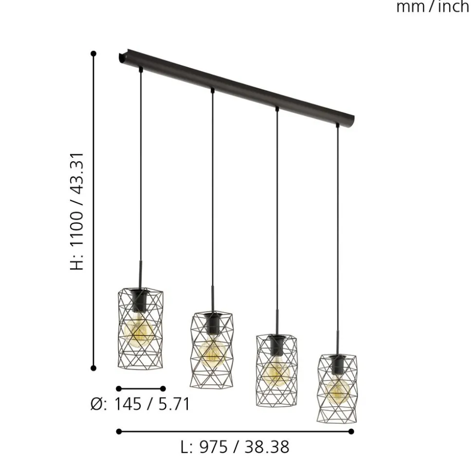 Eglo ESTEVAU hanglamp staal donkerbruin H: 1100 mm