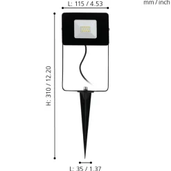 Eglo FAEDO 4 Grondpin aluminium zwart / Glas helder H: 310 mm