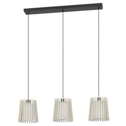 Eglo FATTORIA hanglamp staal zwart / hout, textiel natuur, wit H: 1100 mm
