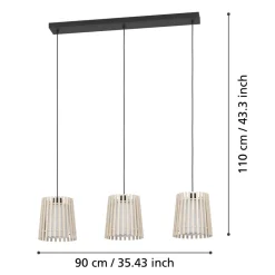 Eglo FATTORIA hanglamp staal zwart / hout, textiel natuur, wit H: 1100 mm