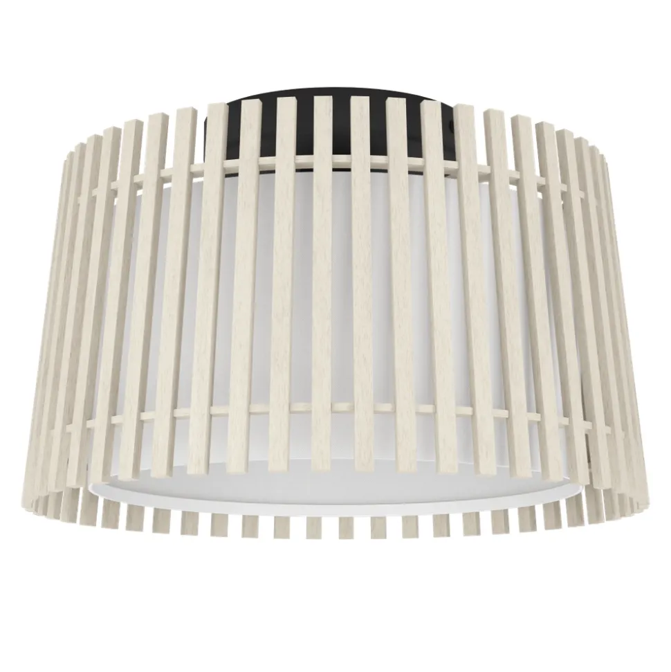 Eglo FATTORIA Plafondarmaturen staal zwart / hout, textiel natuur, wit H: 240 mm | Ø 380 mm