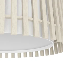 Eglo FATTORIA Plafondarmaturen staal zwart / hout, textiel natuur, wit H: 240 mm | Ø 380 mm