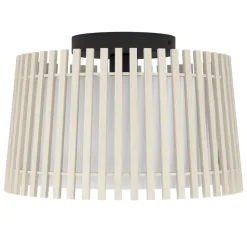 Eglo FATTORIA Plafondarmaturen staal zwart / hout, textiel natuur, wit H: 240 mm | Ø 380 mm